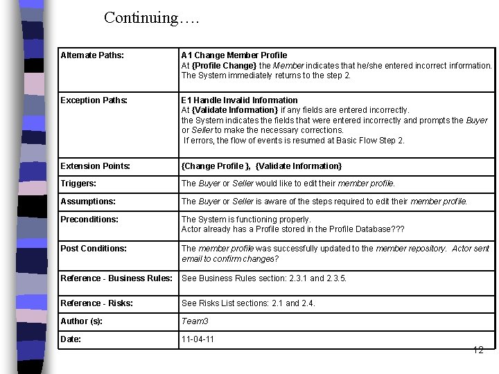 Continuing…. Alternate Paths: A 1 Change Member Profile At {Profile Change} the Member indicates