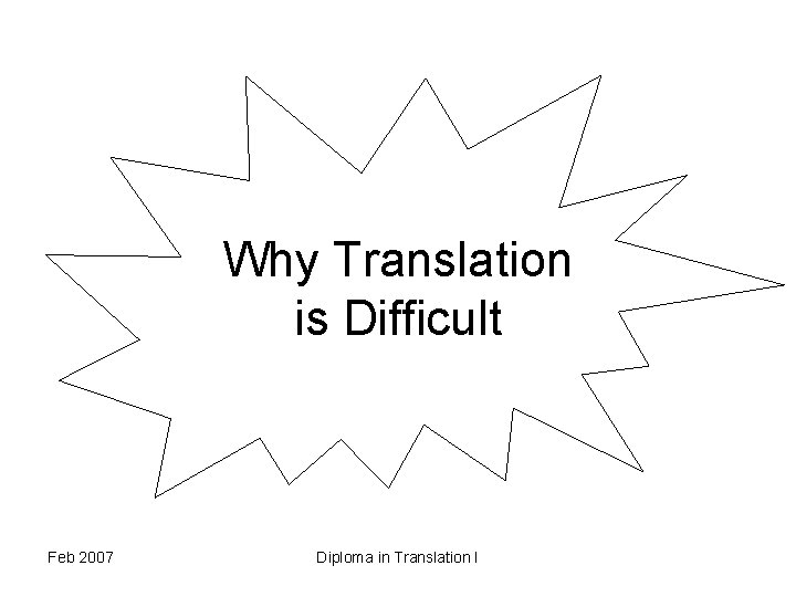 Why Translation is Difficult Feb 2007 Diploma in Translation I 