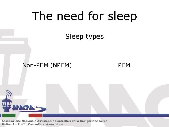 The need for sleep Sleep types Non-REM (NREM) REM 