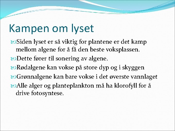 Kampen om lyset Siden lyset er så viktig for plantene er det kamp mellom