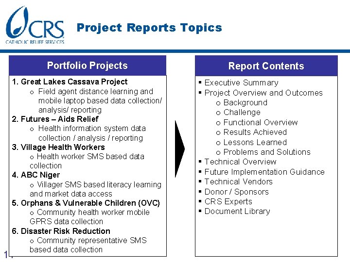 Project Reports Topics Portfolio Projects 1. Great Lakes Cassava Project o Field agent distance