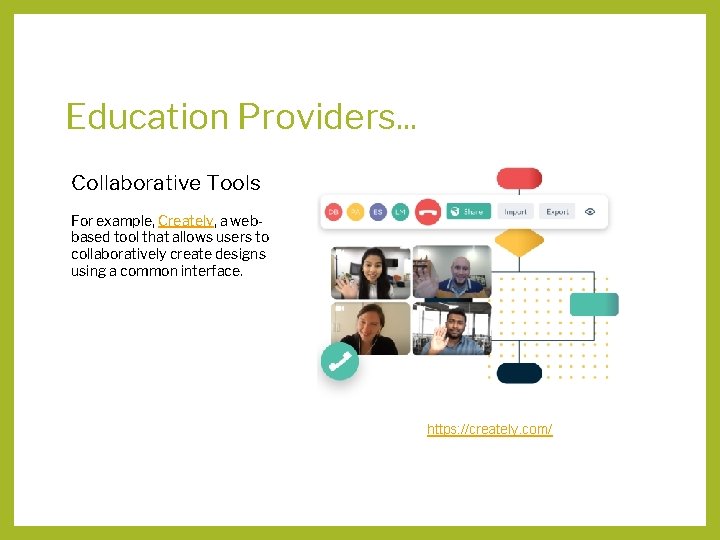 Education Providers. . . Collaborative Tools For example, Creately, a webbased tool that allows