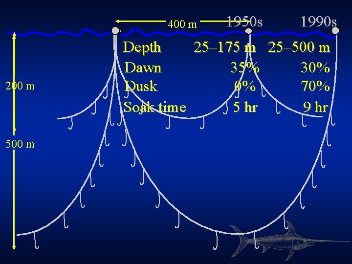 400 m 1950 s 1990 s 200 m 500 m Depth 25– 175 m