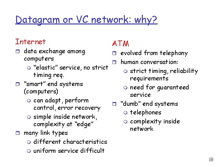 Datagram or VC network: why? Internet r data exchange among ATM r evolved from