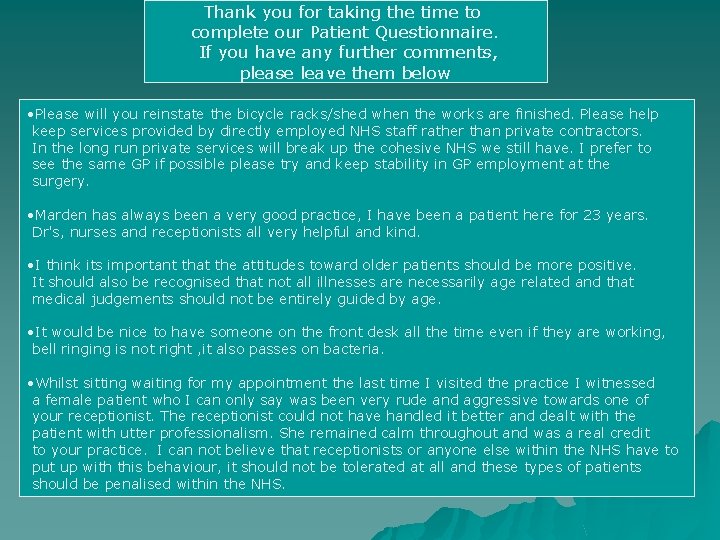Thank you for taking the time to complete our Patient Questionnaire. If you have