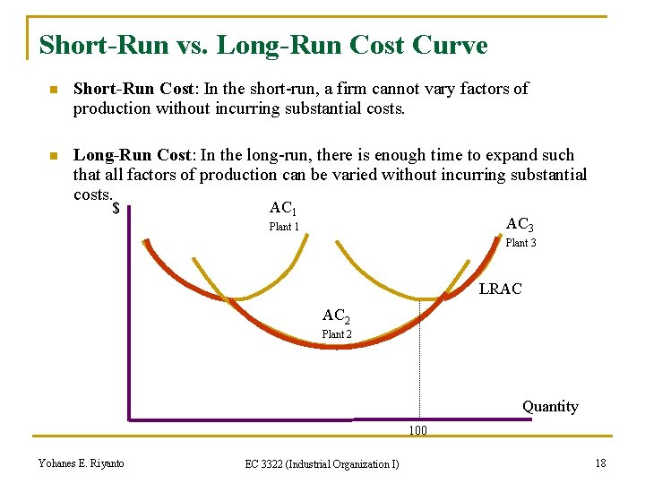Short-Run vs. Long-Run Cost Curve n Short-Run Cost: In the short-run, a firm cannot