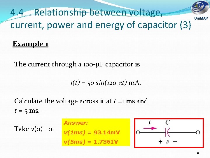 4. 4 Relationship between voltage, current, power and energy of capacitor (3) Example 1