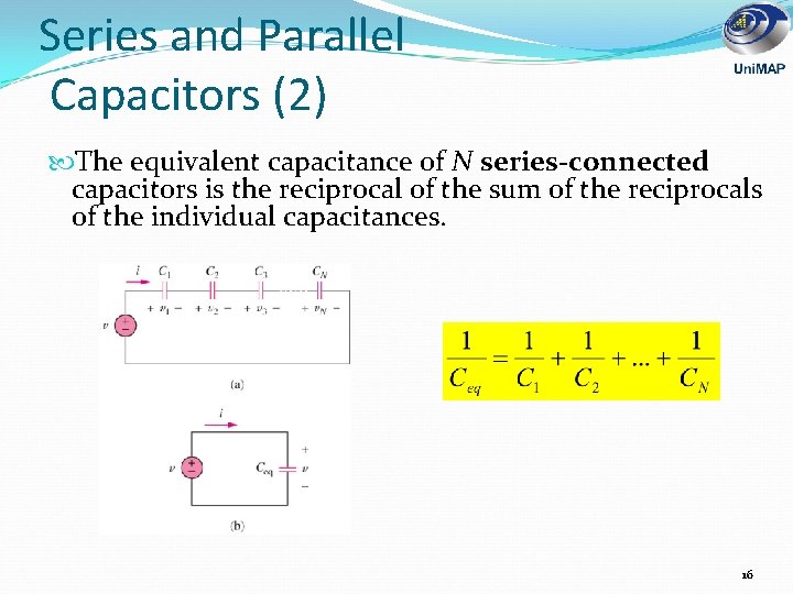 Series and Parallel Capacitors (2) The equivalent capacitance of N series-connected capacitors is the