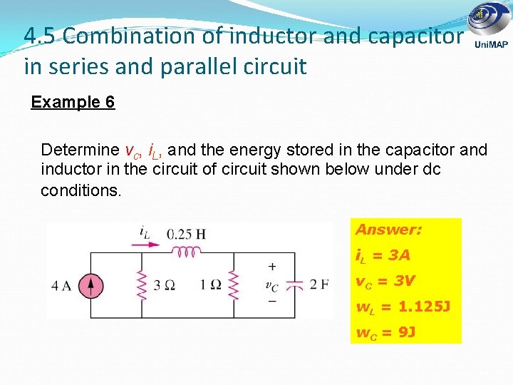 4. 5 Combination of inductor and capacitor in series and parallel circuit Example 6