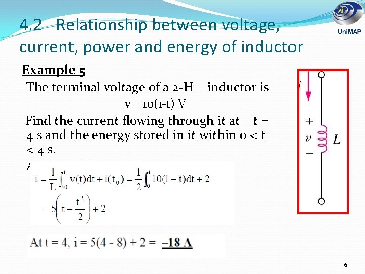 4. 2 Relationship between voltage, current, power and energy of inductor Example 5 The