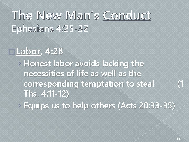 The New Man’s Conduct Ephesians 4: 25 -32 � Labor, 4: 28 › Honest