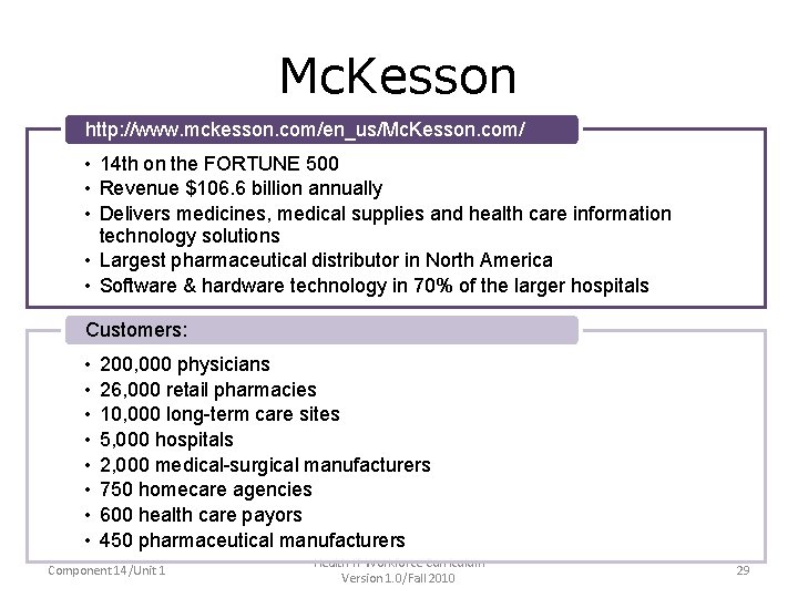 Mc. Kesson http: //www. mckesson. com/en_us/Mc. Kesson. com/ • 14 th on the FORTUNE