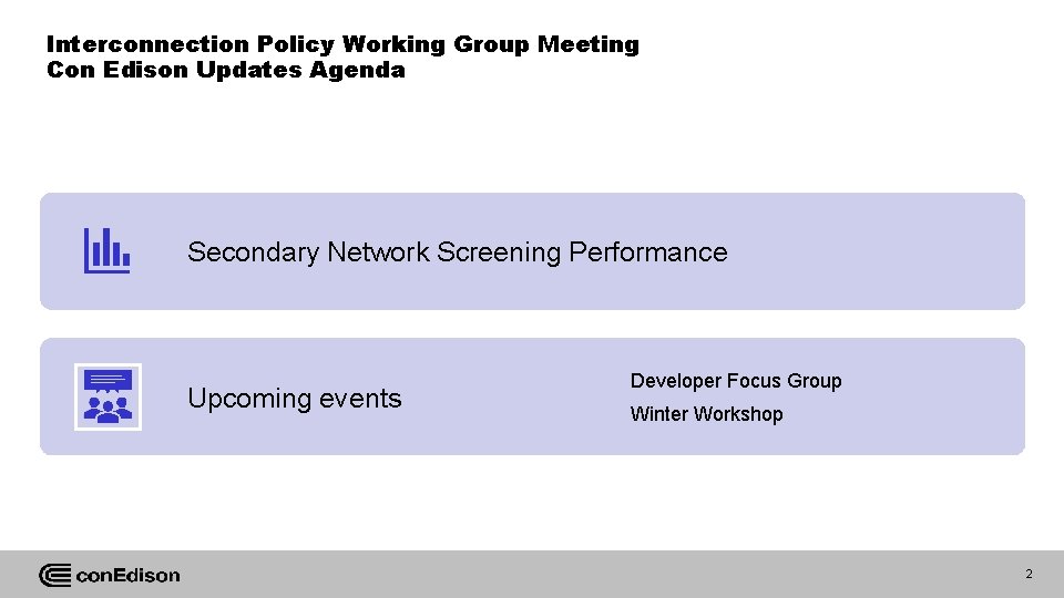 Interconnection Policy Working Group Meeting Con Edison Updates Agenda Secondary Network Screening Performance Upcoming