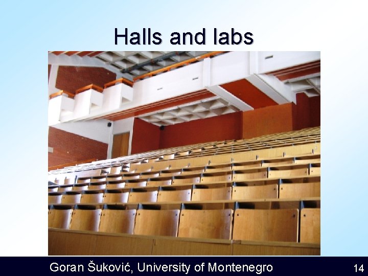 Halls and labs Goran Šuković, University of Montenegro 14 