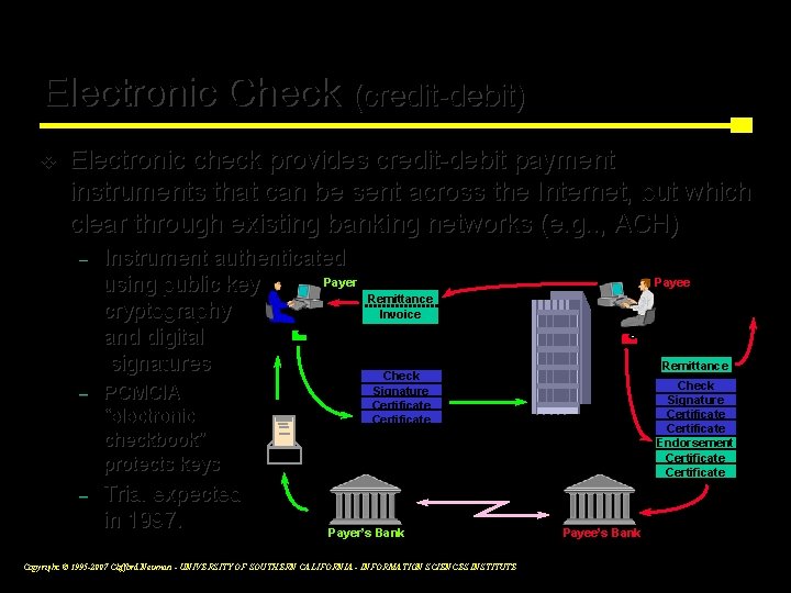 Electronic Check (credit-debit) v Electronic check provides credit-debit payment instruments that can be sent