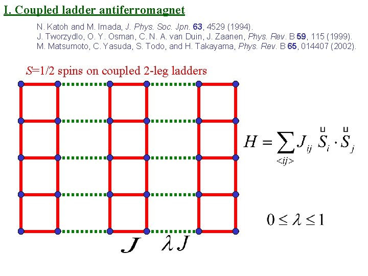 I. Coupled ladder antiferromagnet N. Katoh and M. Imada, J. Phys. Soc. Jpn. 63,
