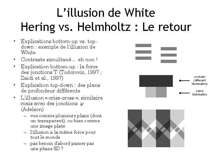 L’illusion de White Hering vs. Helmholtz : Le retour • Explications bottom-up vs. topdown