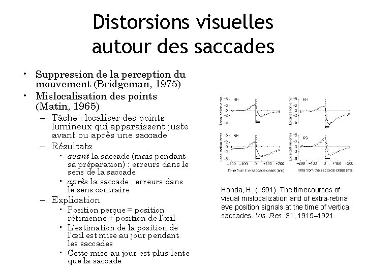 Distorsions visuelles autour des saccades • Suppression de la perception du mouvement (Bridgeman, 1975)