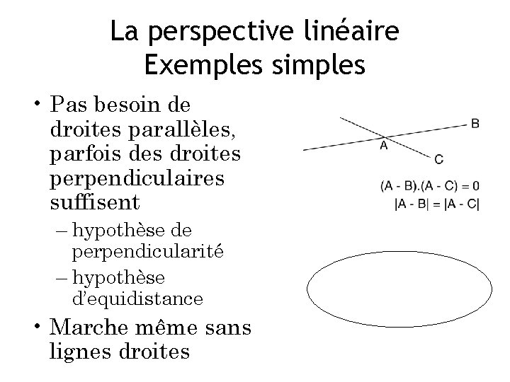 La perspective linéaire Exemples simples • Pas besoin de droites parallèles, parfois des droites