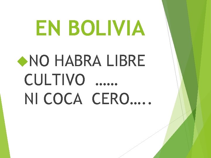 EN BOLIVIA NO HABRA LIBRE CULTIVO …… NI COCA CERO…. . 