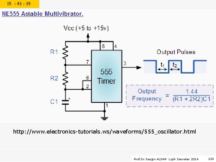 http: //www. electronics-tutorials. ws/waveforms/555_oscillator. html Prof. Dr. Sezgin ALSAN Lojik Devreler 2014 120 http: //www. electronics-tutorials. ws/waveforms/555_oscillator. html Prof. Dr. Sezgin ALSAN Lojik Devreler 2014 120