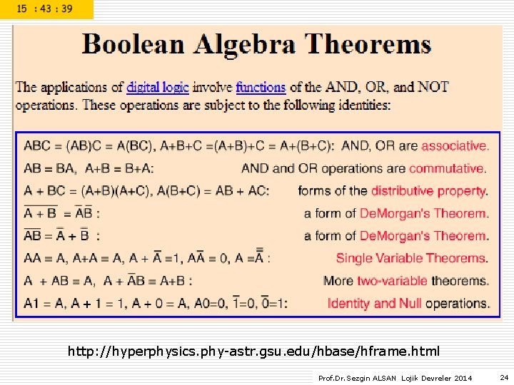 http: //hyperphysics. phy-astr. gsu. edu/hbase/hframe. html Prof. Dr. Sezgin ALSAN Lojik Devreler 2014 24 http: //hyperphysics. phy-astr. gsu. edu/hbase/hframe. html Prof. Dr. Sezgin ALSAN Lojik Devreler 2014 24