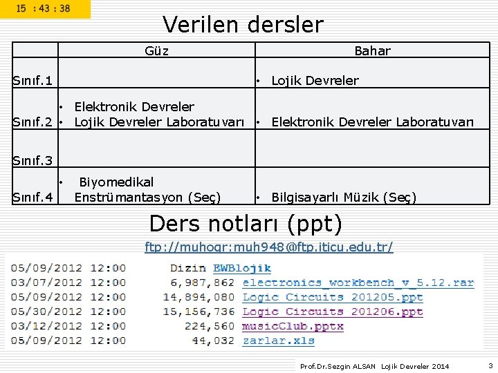 Verilen dersler Güz Sınıf. 1 Bahar • Lojik Devreler • Elektronik Devreler Sınıf. 2 Verilen dersler Güz Sınıf. 1 Bahar • Lojik Devreler • Elektronik Devreler Sınıf. 2