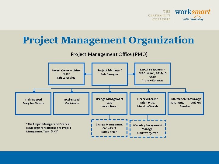 Project Management Organization Project Management Office (PMO) Project Owner – Liaison to ITC Stig