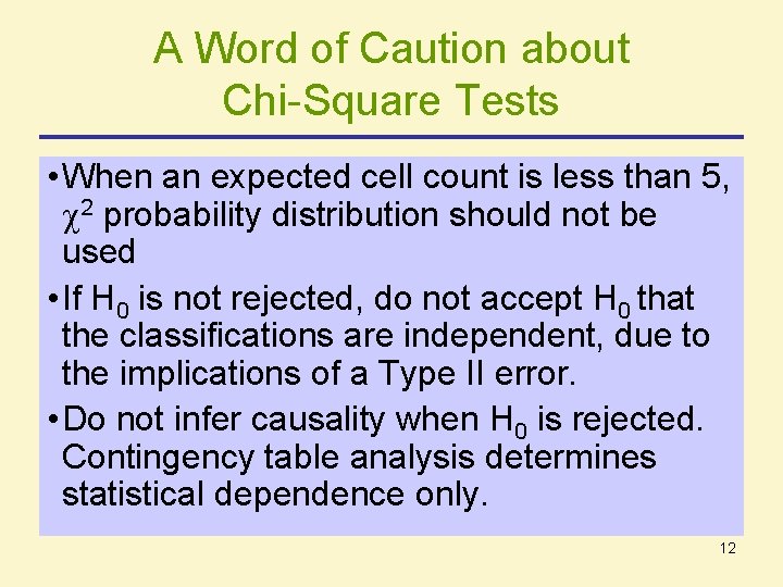 A Word of Caution about Chi-Square Tests • When an expected cell count is