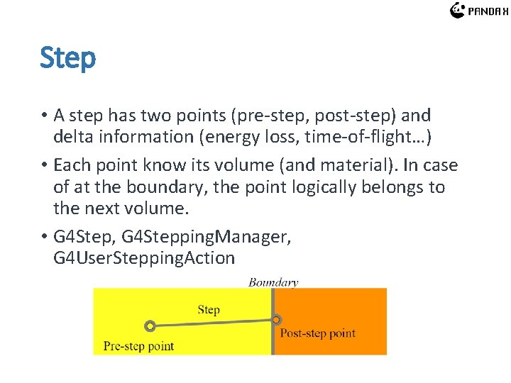 Step • A step has two points (pre-step, post-step) and delta information (energy loss, Step • A step has two points (pre-step, post-step) and delta information (energy loss,