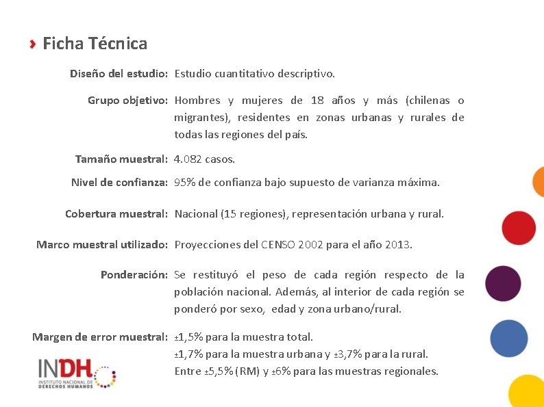 Ficha Técnica Diseño del estudio: Estudio cuantitativo descriptivo. Grupo objetivo: Hombres y mujeres de