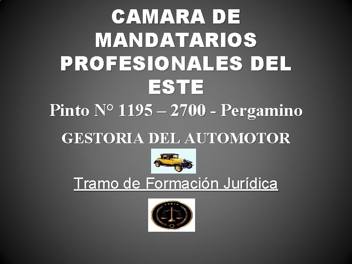 CAMARA DE MANDATARIOS PROFESIONALES DEL ESTE Pinto N° 1195 – 2700 - Pergamino GESTORIA