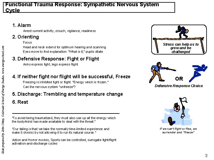 Functional Trauma Response: Sympathetic Nervous System Cycle 1. Alarm Arrest current activity, crouch, vigilance;