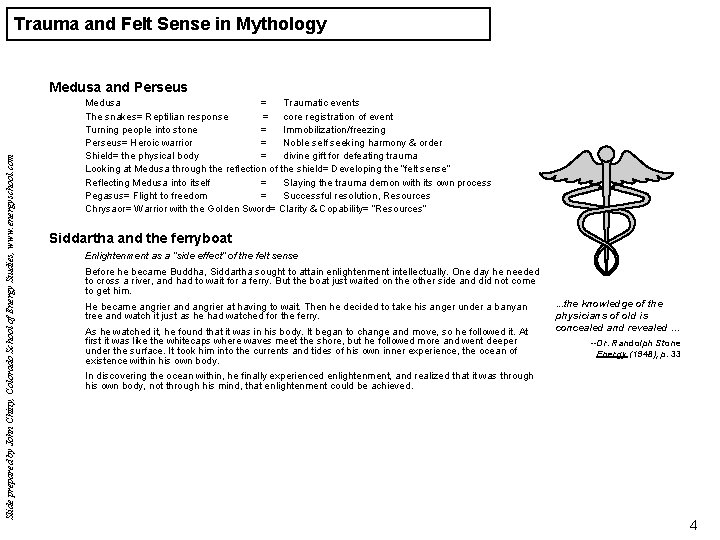 Trauma and Felt Sense in Mythology Slide prepared by John Chitty, Colorado School of