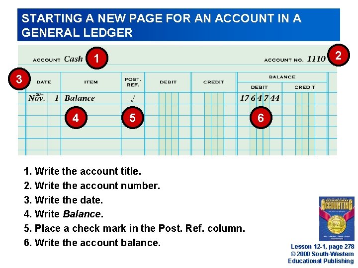 STARTING A NEW PAGE FOR AN ACCOUNT IN A GENERAL LEDGER 2 1 3