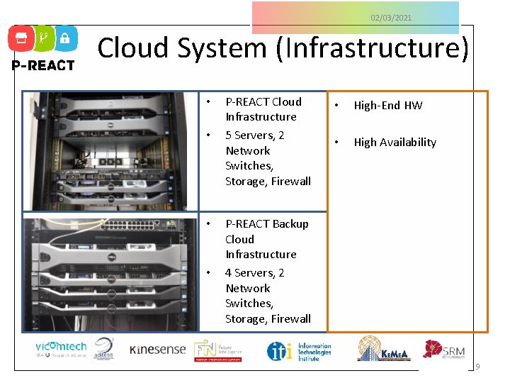 02/03/2021 Cloud System (Infrastructure) • • P-REACT Cloud Infrastructure 5 Servers, 2 Network Switches,