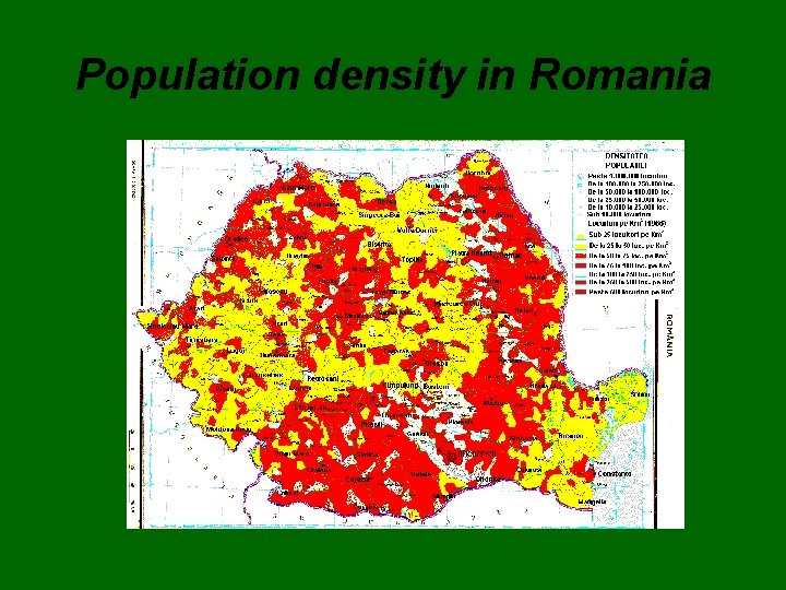 Population density in Romania 