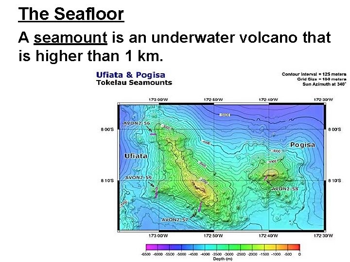 The Seafloor A seamount is an underwater volcano that is higher than 1 km. The Seafloor A seamount is an underwater volcano that is higher than 1 km.