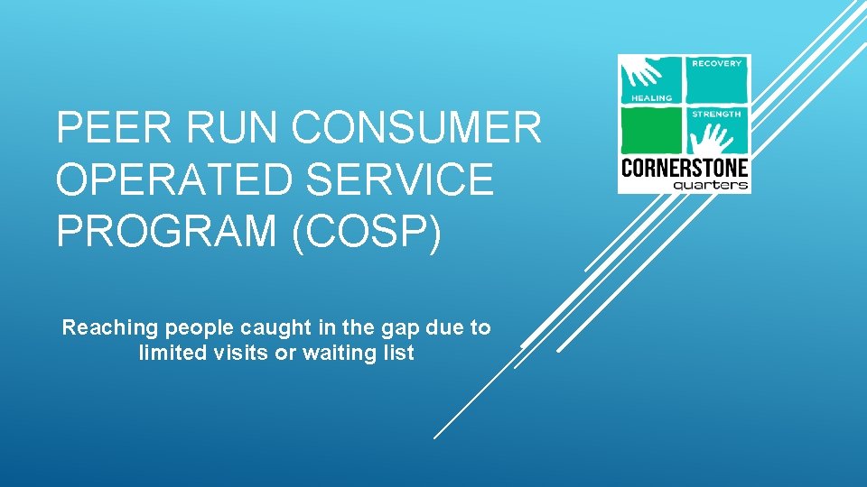 PEER RUN CONSUMER OPERATED SERVICE PROGRAM (COSP) Reaching people caught in the gap due