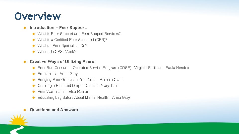 Overview Introduction – Peer Support: What is Peer Support and Peer Support Services? What