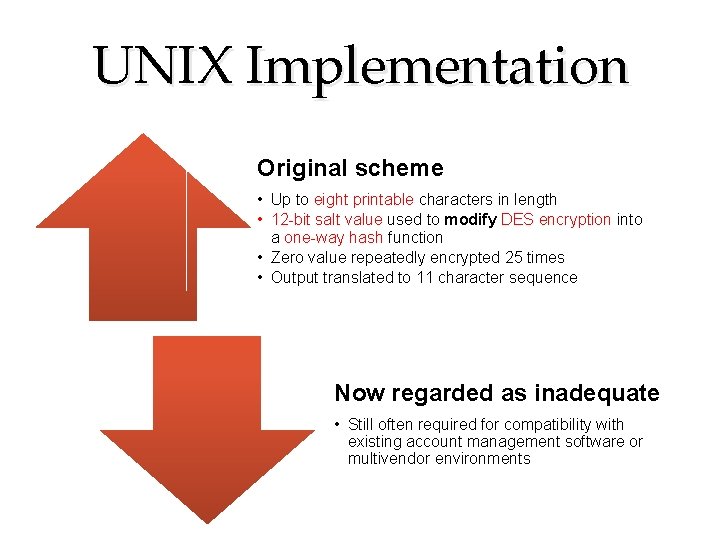 UNIX Implementation Original scheme • Up to eight printable characters in length • 12 UNIX Implementation Original scheme • Up to eight printable characters in length • 12