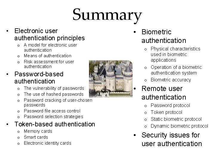 Summary • Electronic user authentication principles o A model for electronic user authentication o Summary • Electronic user authentication principles o A model for electronic user authentication o