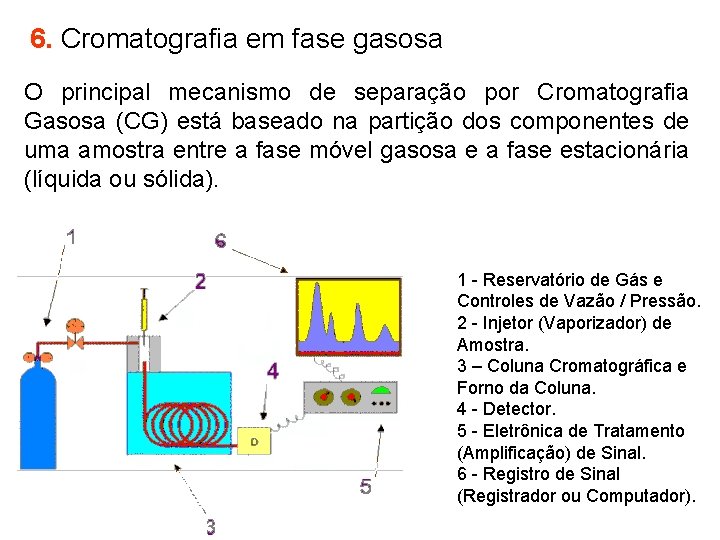 6. Cromatografia em fase gasosa O principal mecanismo de separação por Cromatografia Gasosa (CG)