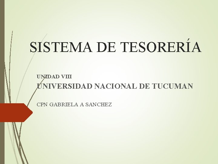 SISTEMA DE TESORERÍA UNIDAD VIII UNIVERSIDAD NACIONAL DE TUCUMAN CPN GABRIELA A SANCHEZ 
