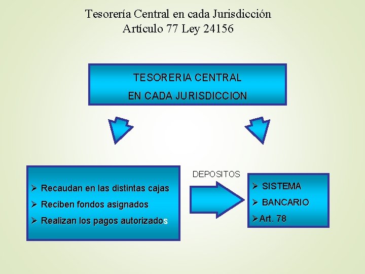 Tesorería Central en cada Jurisdicción Artículo 77 Ley 24156 TESORERIA CENTRAL EN CADA JURISDICCION