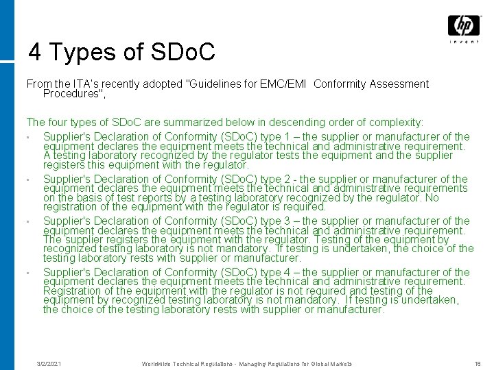 4 Types of SDo. C From the ITA’s recently adopted "Guidelines for EMC/EMI Conformity