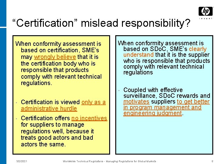 “Certification” mislead responsibility? When conformity assessment is based on certification, SME’s may wrongly believe