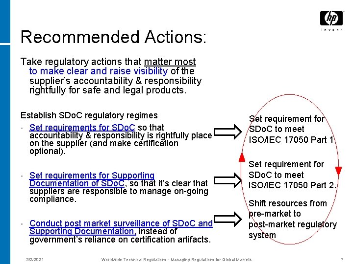 Recommended Actions: Take regulatory actions that matter most to make clear and raise visibility