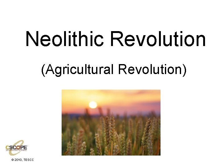 Neolithic Revolution (Agricultural Revolution) © 2010, TESCC 