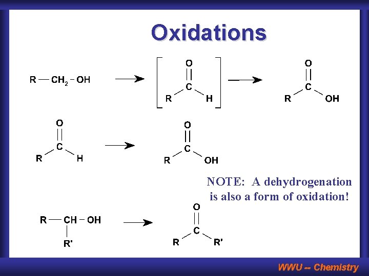 Oxidations NOTE: A dehydrogenation is also a form of oxidation! WWU -- Chemistry 